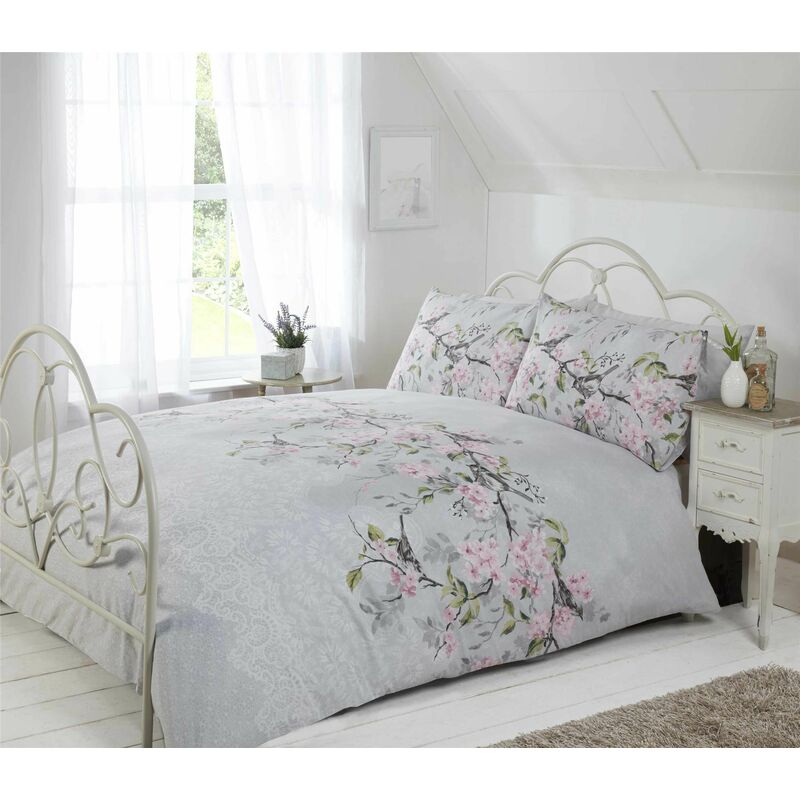 Rapport - Eloise King Size Bed Duvet Cover Set with Matching Pillowcase, birds and floral
