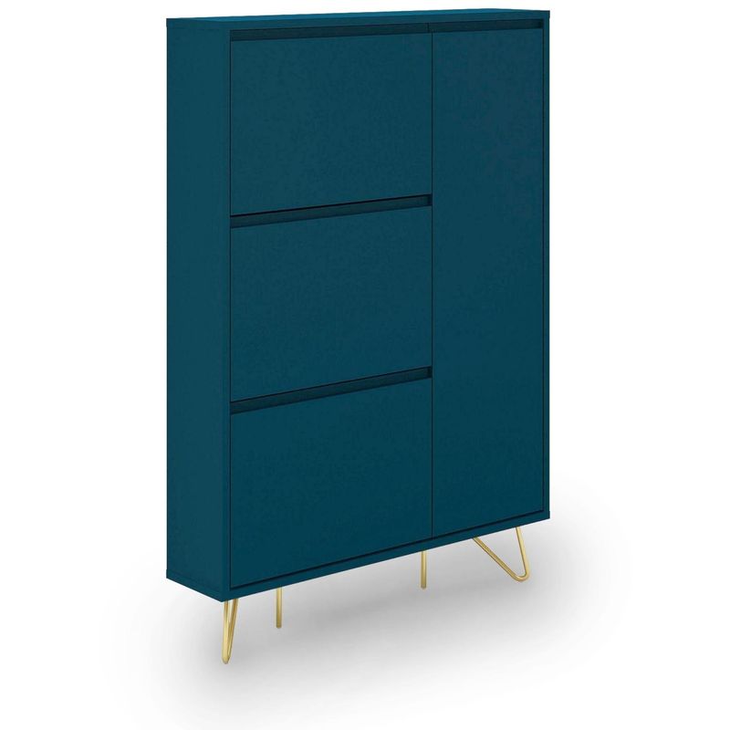 mobilier deco - eloise meuble a chaussures bleu canard muni de 3 tiroirs et 1 porte bleu
