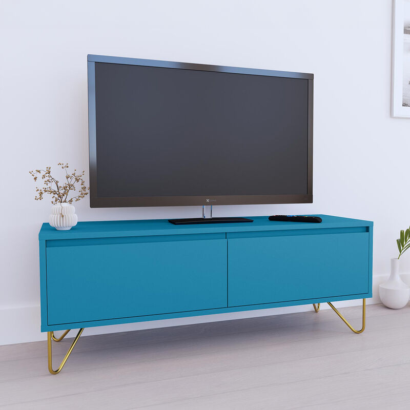ELOISE - Meuble TV bleu canard composé de 1 tiroir et 1 porte design - Bleu