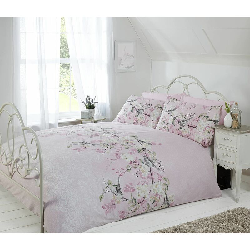 Eloise Oriental Blossom Duvet Cover and Pillowcase Set (Pink, Double)
