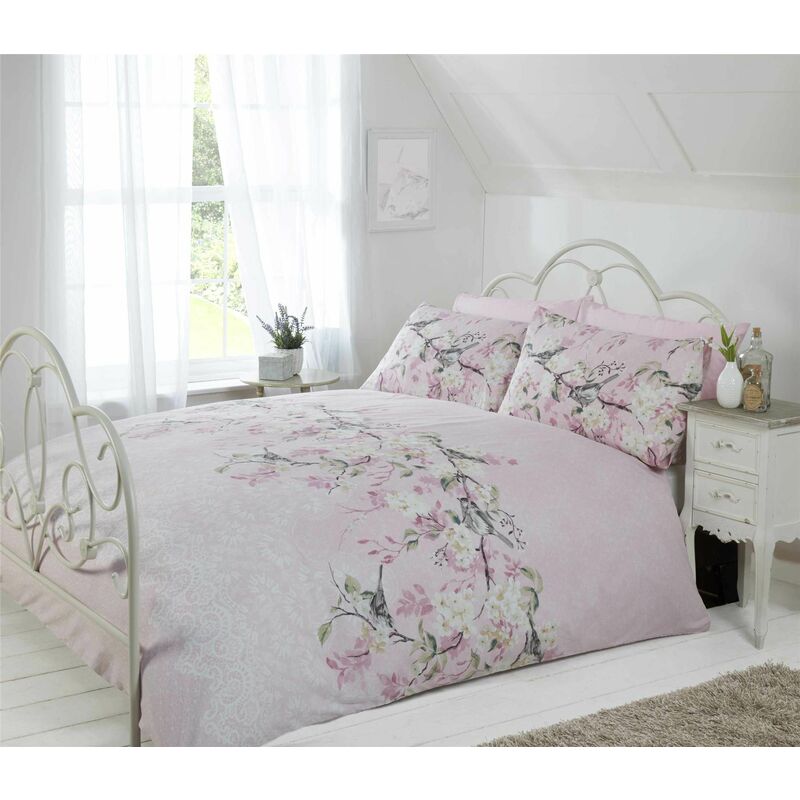 Eloise Oriental Blossom Duvet Cover and Pillowcase Set (Pink, Single)
