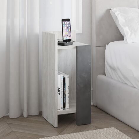 Elos Modern Bedside Table Left Module Ancient White Retro Grey 25cm Narrow