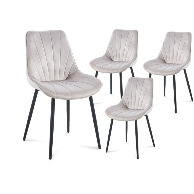 Deco In Paris - elova - Lot de 4 chaises design en velours beige elova