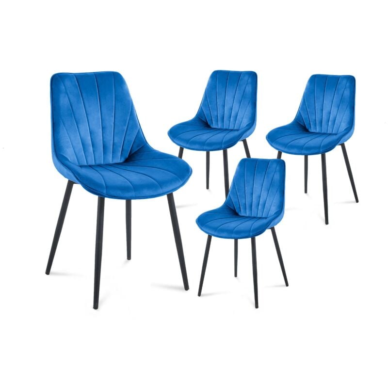 Deco In Paris - elova - Lot de 4 chaises design en velours bleu elova