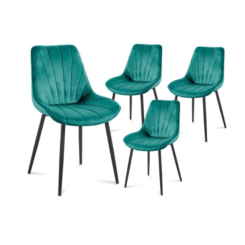 Deco In Paris - elova - Lot de 4 chaises design en velours vert elova
