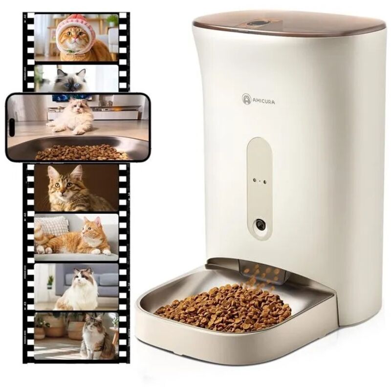 Distributeur automatique de croquettes pour chat 4,5L – Caméra 2K avec vision nocturne – WiFi double bande – Contrôle via application Distributeur automatique de croquettes pour chat 4,5L – Caméra 2K avec vision nocturne – WiFi double bande – Contrôle via application