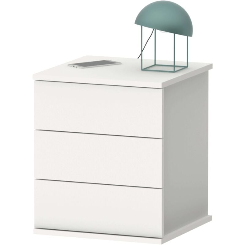 Table de chevet Elsa à trois tiroirs pour chambre d'enfant ou chambre double 48,5 x 41 x 40 cm couleur blanche