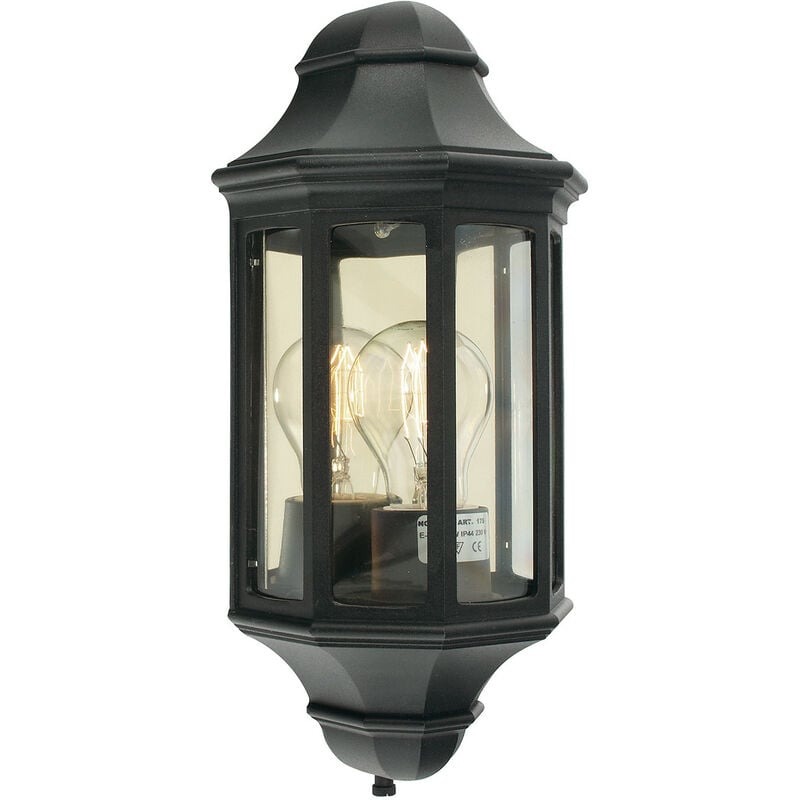 

Elstead - 1 luz de pared para exteriores, media linterna, negra, IP44, E27