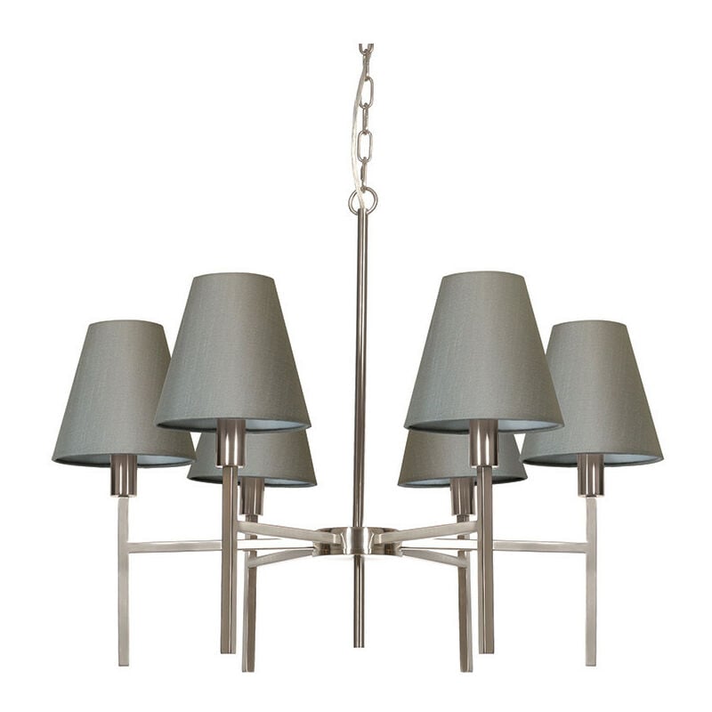 6 Light Pendant Chandelier with Grey Shade - Elstead