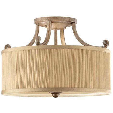 Elstead Abbey - 3 Light Semi Flush Deckenleuchte Silber Sand mit Schatten, E27