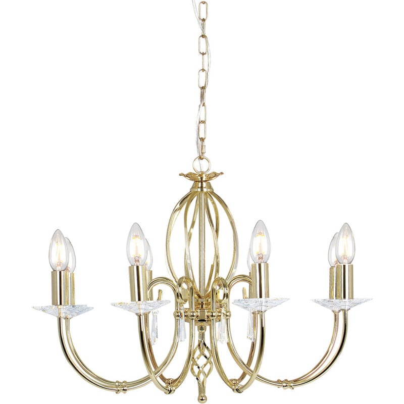 Lampadario Classico Aegean Acciaio Ottone Lucido 8 Luci E14
