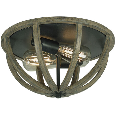 Elstead Allier - 2 Light Ceiling Flush Helles dunkles Holz, antikes Eisen, E27