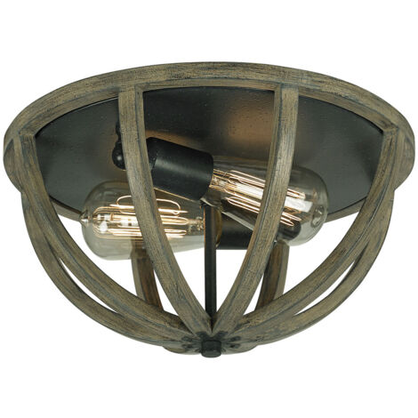 Elstead Allier - 2 luci a filo soffitto legno chiaro scuro, ferro antico, attacco E27