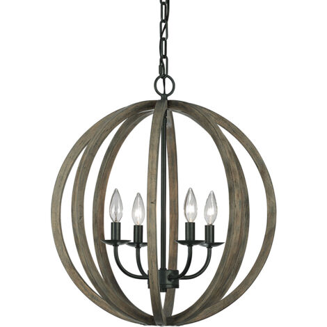 Elstead Allier - 4 Light Spherical Cage Deckenanhänger aus dunklem Holz, antikes Eisen, E14