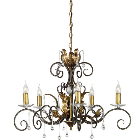 Elstead Amarilli - 5 leichte Kronleuchter Bronze, Gold Blumenblätter Design, E14