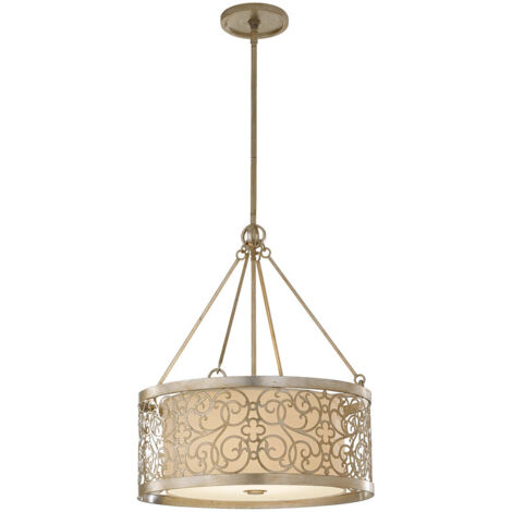 Elstead Arabesque - 4 Licht zylindrische Deckenpendelleuchte Silver Leaf, E27