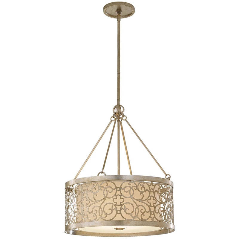 Lampadario Contemporaneo Arabesque Acciaio Foglia Argento Vetro 4 Luci E27