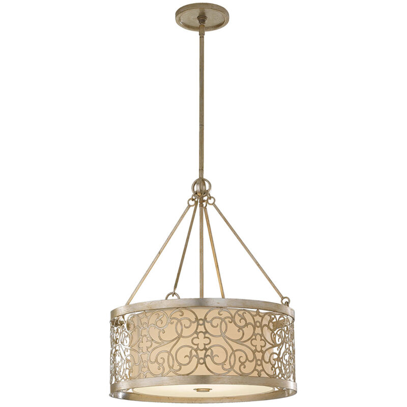 Lampadario Contemporaneo Arabesque Acciaio Foglia Argento Vetro 4 Luci E27