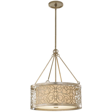 Elstead Arabesque - Lampadario a Sospensione Cilindrico a 4 Luci Foglia Argento, E27