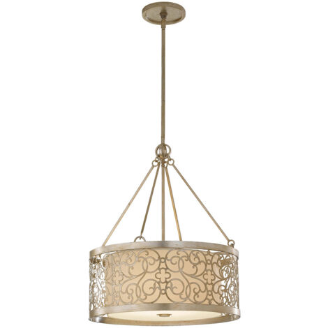 Elstead Arabesque - Suspension cylindrique à 4 ampoules au fini feuille d'argent, E27