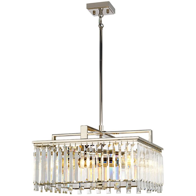 Lampadario Aries Acciaio Nichelato Lucido Cristallo Trasparente 4 Luci E27