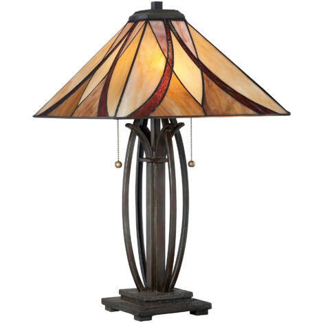 Elstead Asheville - Lampe de table à 2 lampes en bronze, verre Tiffany, E27