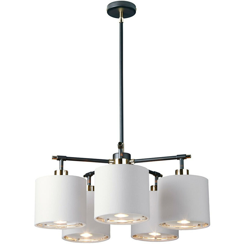 Balance 5 Light Multi Arm Pendant Ceiling Light, Black, Polished Nickel - Elstead