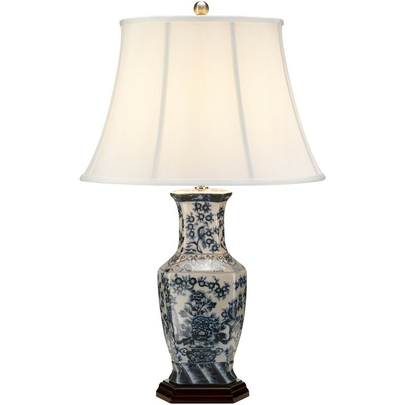 Blue Hex Chinese Porcelain Table Lamp Floral Patern - Elstead