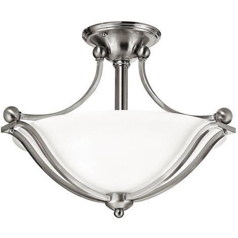 Elstead Bolla - Plafonnier semi-affleurant à 2 ampoules, nickel brossé, E27