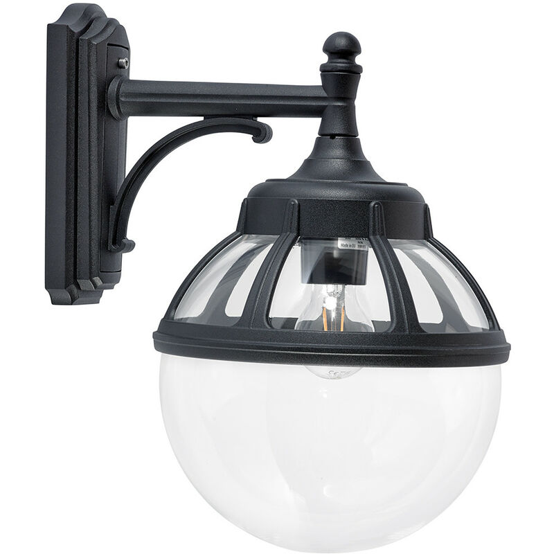 Bologna Outdoor 1 Light Down Globe Wall Light, Black, IP54, E27 - Elstead