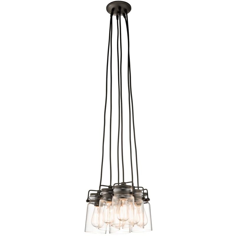 Lampadario Contemporaneo Brinley Acciaio Bronzo Antico Vetro 6 Luci E27