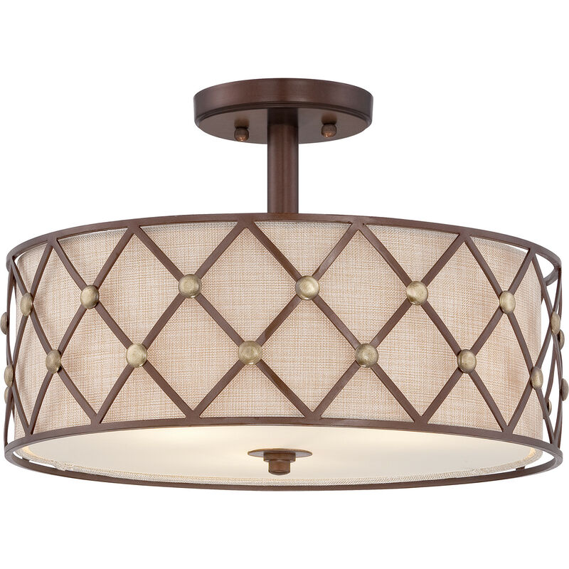 

Brown Lattice - Lámpara de techo semi empotrada de 3 luces Cobre, E27 - Elstead