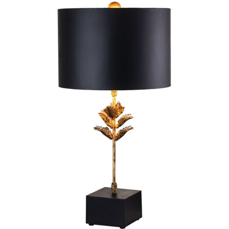 Elstead Camilia Lampe de table avec abat-jour rond, or antique et noir