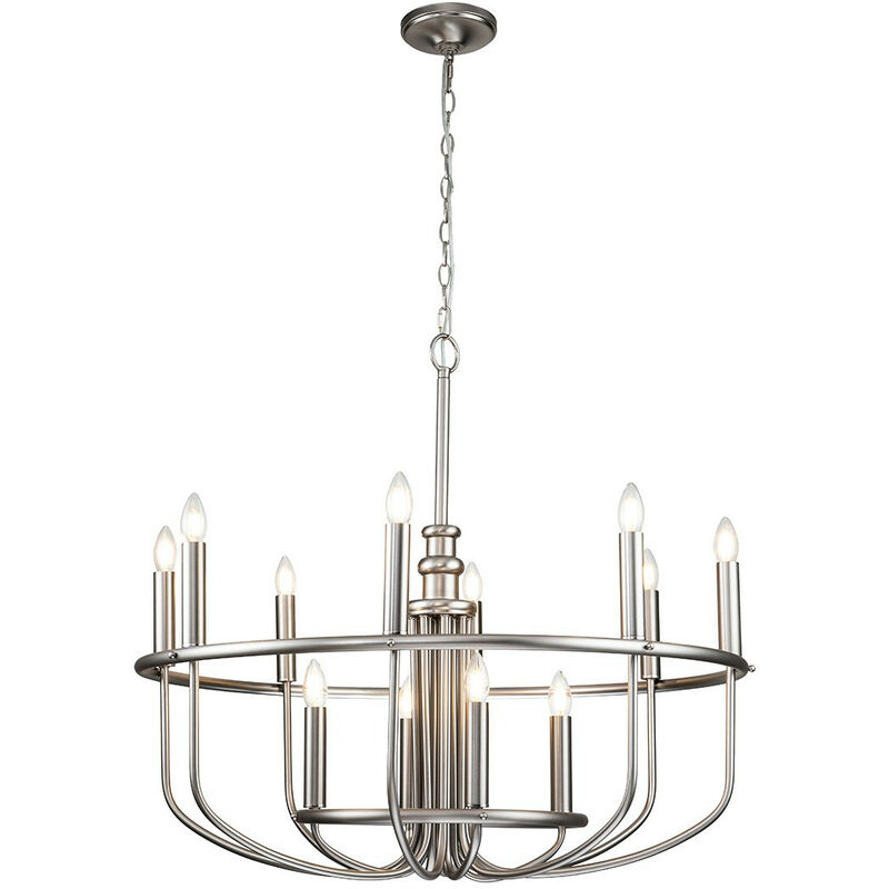 Capitol Hill 12 Light Multi Arm Pendant Ceiling Light, Brushed Nickel - Elstead