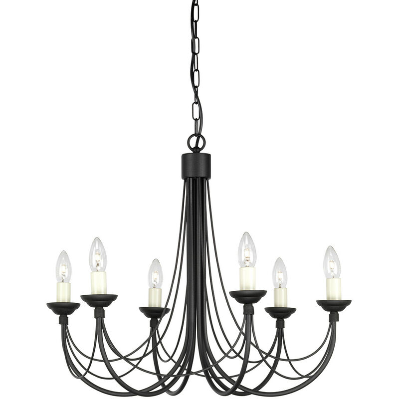 Carisbrooke - 6 Light Multi Arm Chandelier Black Finish - Glass Shades Not Included, E14 - Elstead