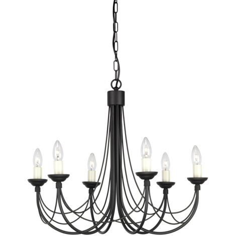 Elstead Carisbrooke - 6 Light Multi Arm Kronleuchter Schwarz - Glasschirme nicht im Lieferumfang enthalten, E14