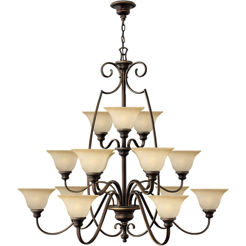 Elstead Cello - Lampadario a 15 luci bronzo antico, con paralumi in vetro
