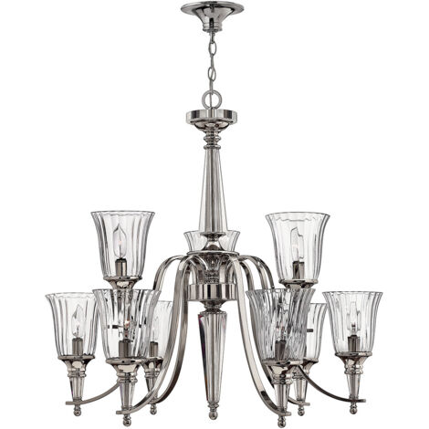 Elstead Chandon - Lampadario a 9 luci multibraccio finitura sterlina, attacco E14