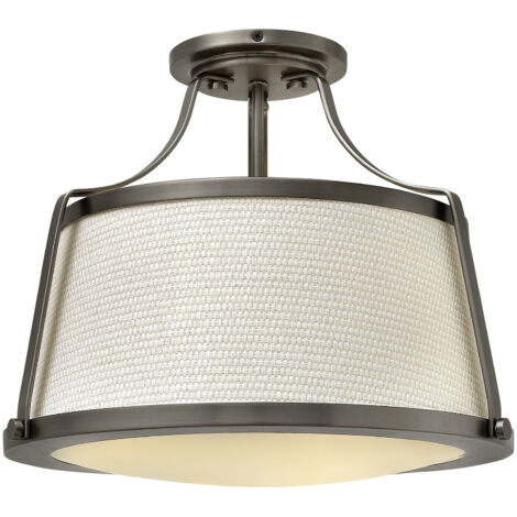 Elstead Charlotte - 3 Licht Semi Flush Deckenleuchte Antik Nickel, E27