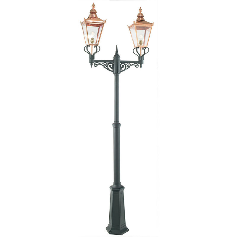 Chelsea Lampadaire extérieur double tête, cuivre et noir, IP44, E27 - Elstead