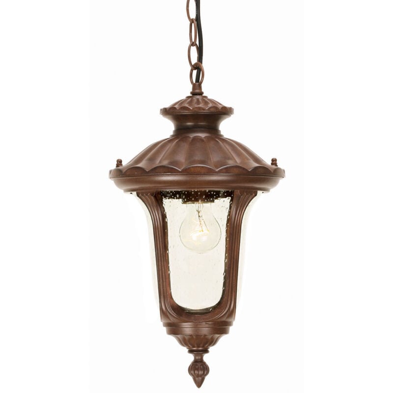 Chicago - 1 Lanterna Piccola Luce a Catena per Soffitto da Esterno Patina Bronzo Arrugginita IP44, E27 - Elstead