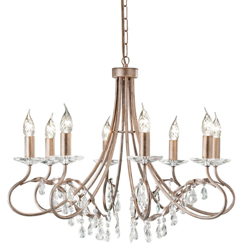 Lampadario Classico Christina Acciaio Cristallo Oro 8 Luci E14