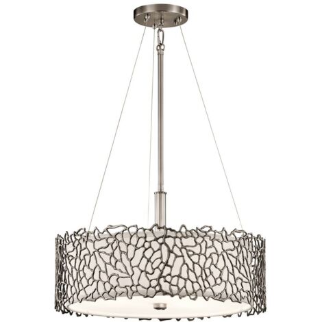 Elstead Coral - Luminaire suspendu à 3 ampoules à montage double pour plafond en étain classique, corail argenté, E27