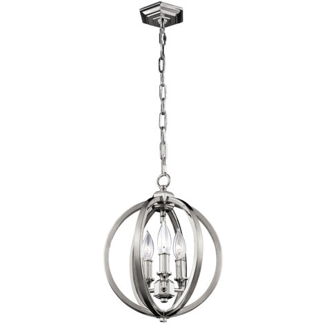 Elstead Corinne - Petit luminaire suspendu sphérique à 3 ampoules au fini nickel poli, E14