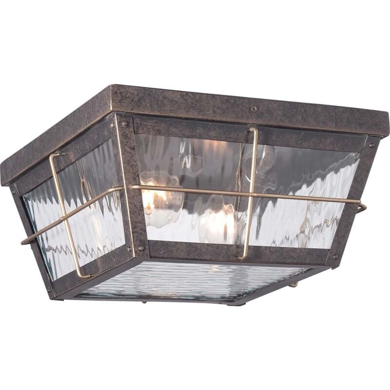 Plafoniera da esterno IP44 acciaio vetro bronzo antico d 30,5 cm 2 fiamme E27