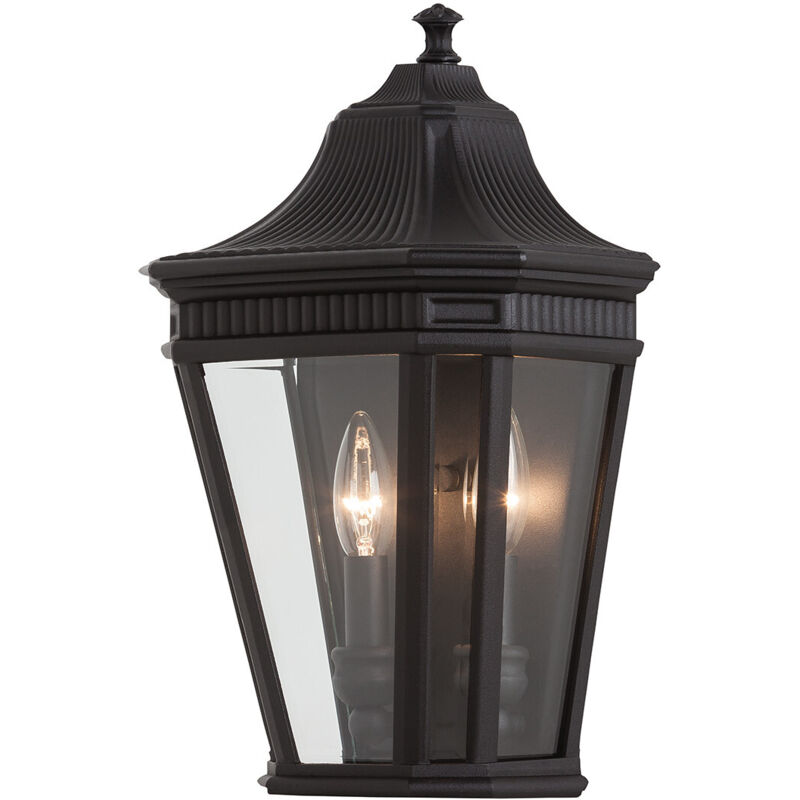 Cotswold Lane - Mezza Lanterna a Parete per Esterni 2 Luci Luce Nera IP44, E14 - Elstead