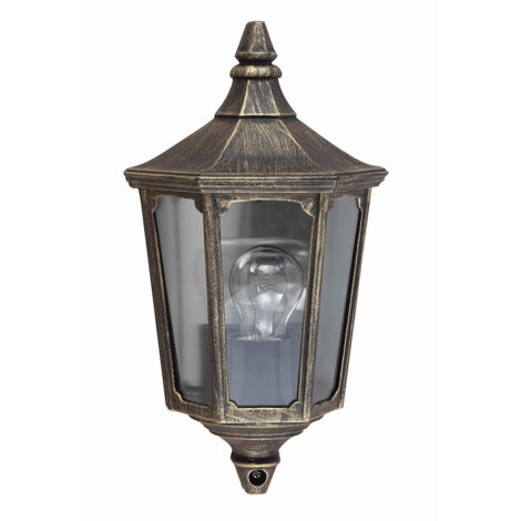 Elstead Cricklade - Mezza Lanterna da Parete per Esterni 1 Luce Nera, Oro IP44, E27