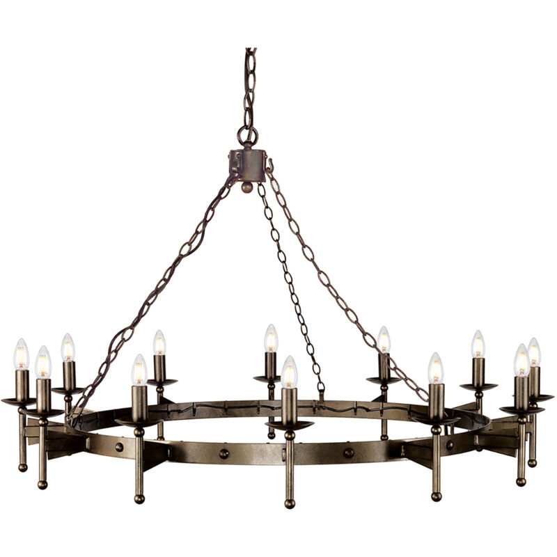 Elstead - Lampadario Industrial Nordico Cromwell Metallo Bronzo Antico 12 Luci E14
