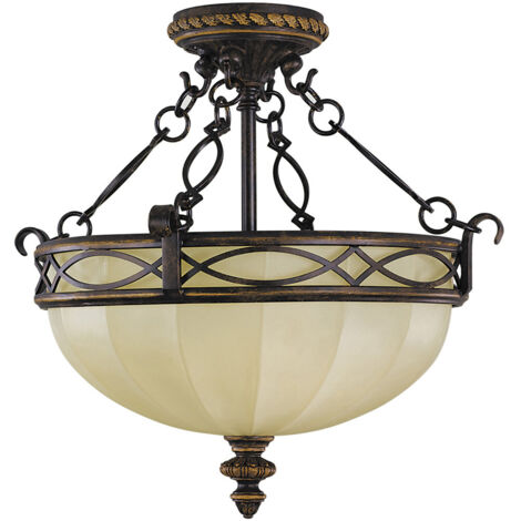 Elstead Drawing Room - 3 Light Semi Flush Deckenleuchte Walnuss, E27