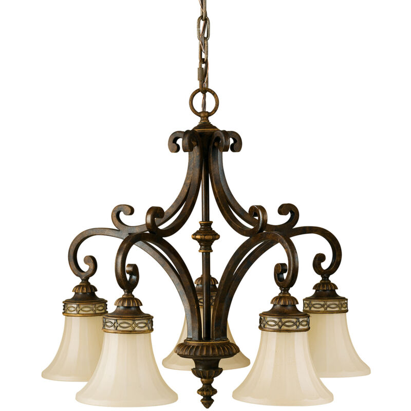 Elstead - Lampadario Contemporaneo Drawing Room Acciaio Noce Vetro 5 Luci E27